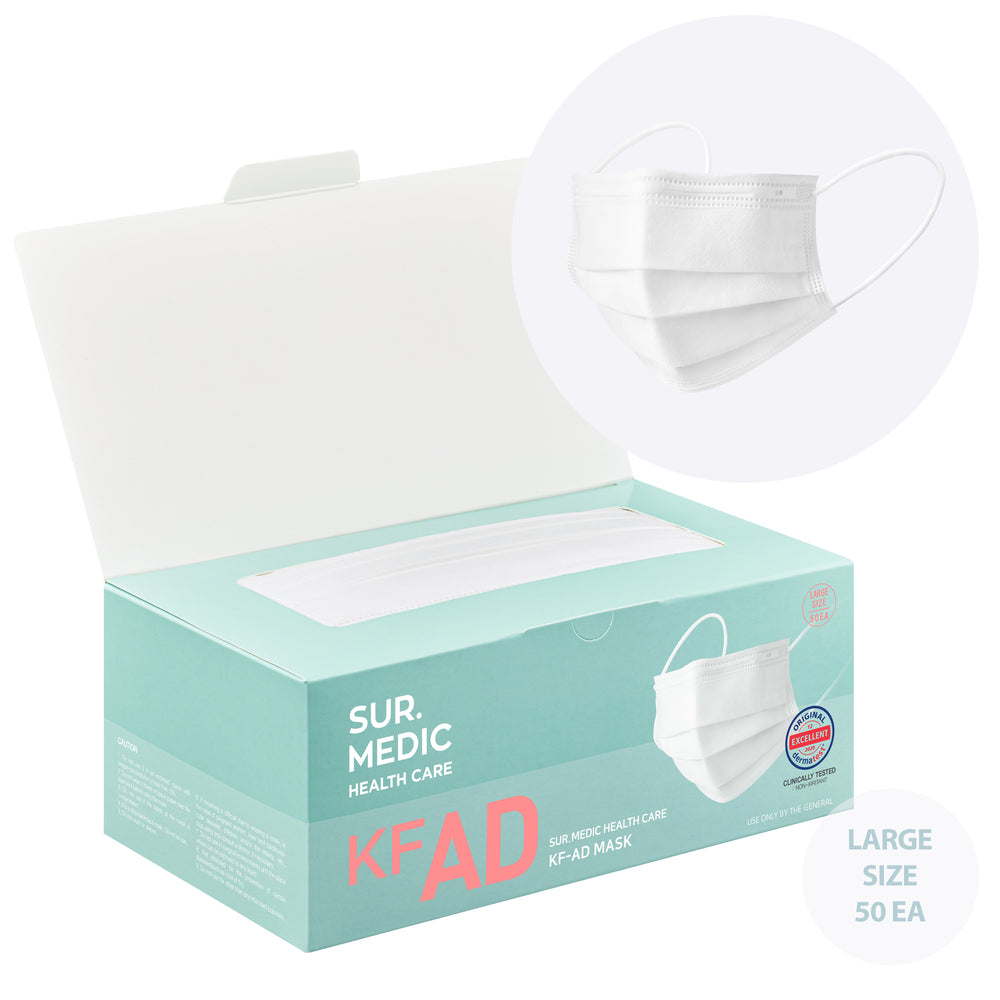 [PACK OF 50] SUR.MEDIC KF-AD, Face Mask (White) for Adult, 4-Layer filters, Breathable Comfortable, Protective Mask, Made in Korea