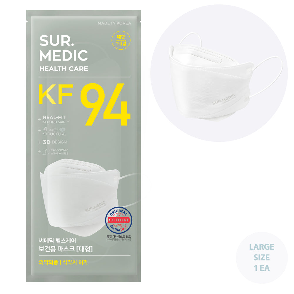 SUR.MEDIC KF-94, Face Mask (White) for Adult, 4-Layer filters, Breathable Comfortable, Protective Mask, Made in Korea